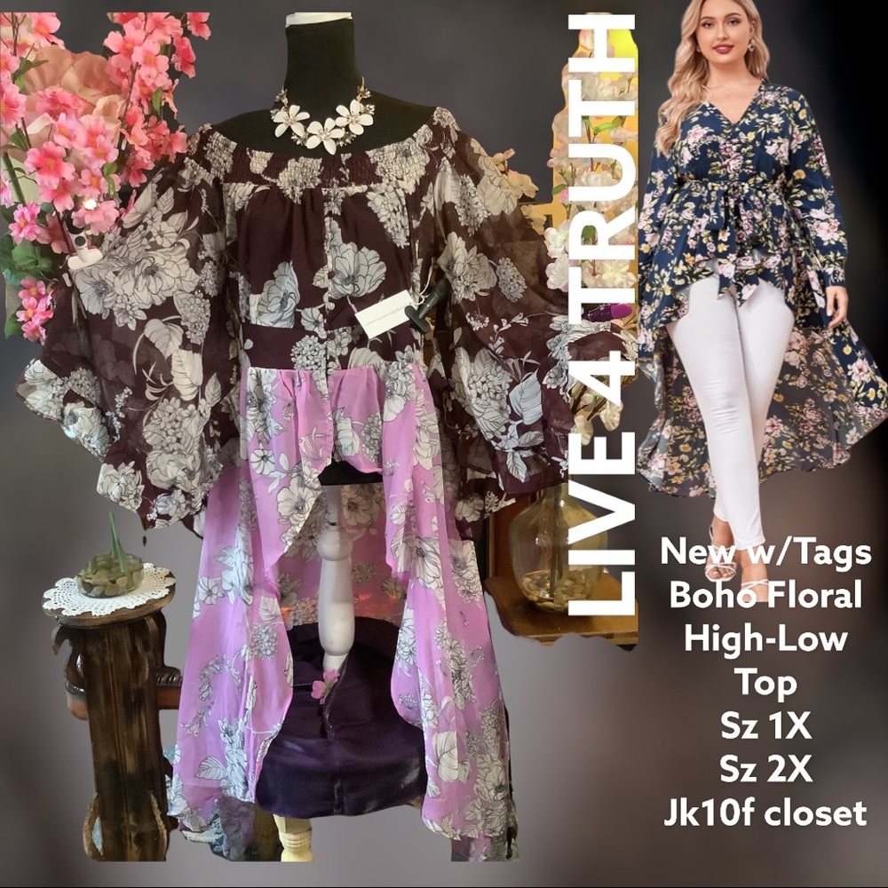 LOWEST🌺 NWT live for truth 1X BOHO FLORAL HIGH LOW TUNIC TOP